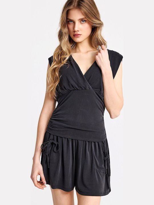 Women's Sleeveless Blouse with V Neckline Black