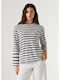 Women's Cotton Long Sleeve Striped Deep Sea Blue Top