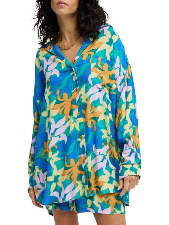 Summer Mini Shirt Dress Agua Flores