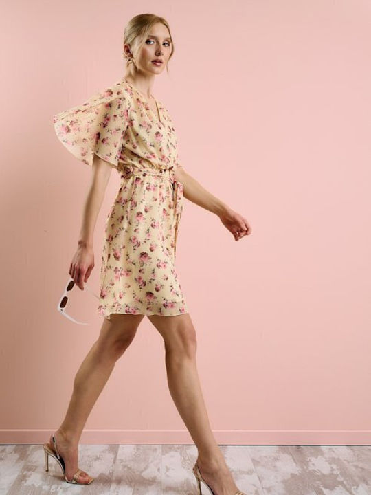 Sommer Mini Wickel Kleid Gelbe