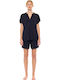 Pink Label Sommerliches Damen-Schlafanzug-Set Shorts Indigo Blau