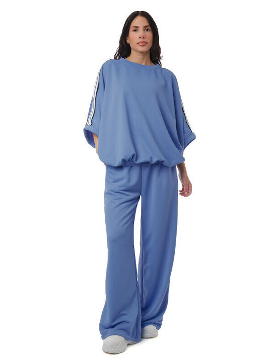 Blaues Schnitt Set Damenhosen Top