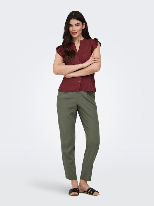 Only Women's Linen Trousers Khaki