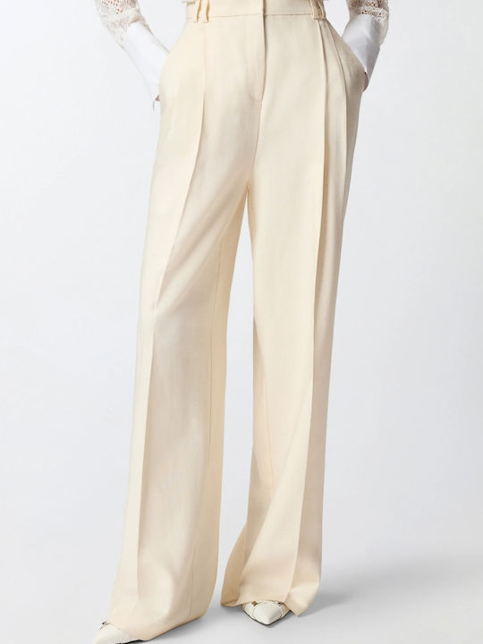 Pinko Women's Fabric Trousers in Straight Leg Style Ecru