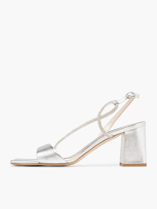 Damen Sandalen Aus Leder Silber