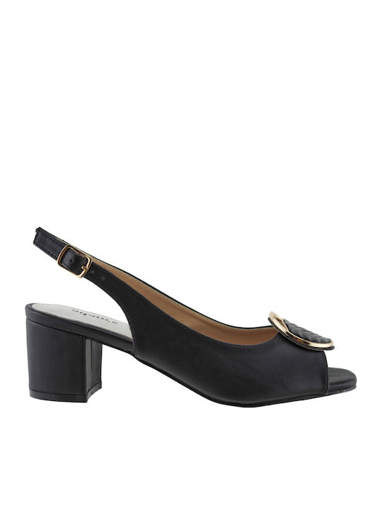 Adams Black Women's Sandals Thick Heel Round Decorative