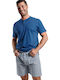 Ogham Sommer Karierte Herrenpyjama Bluse OG2308 Blau