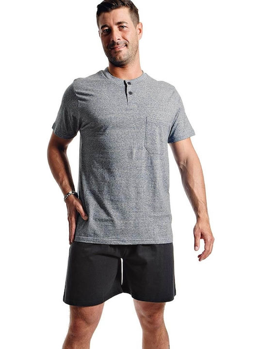 Ogham Sommer Herrenpyjama Bluse Grau Melange