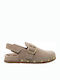 Leather Mules With Heel In Beige Colour