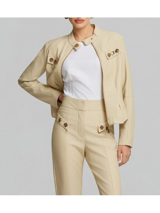 Leather Women's Jacket for Winter Ecru