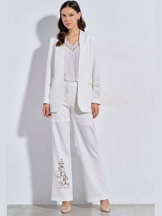 Matis Fashion Μακρύ Γυναικείο Σακάκι Off White