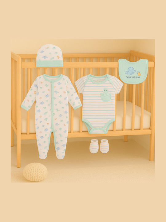 Serafino Set Onesies White/Mint 5 Pieces