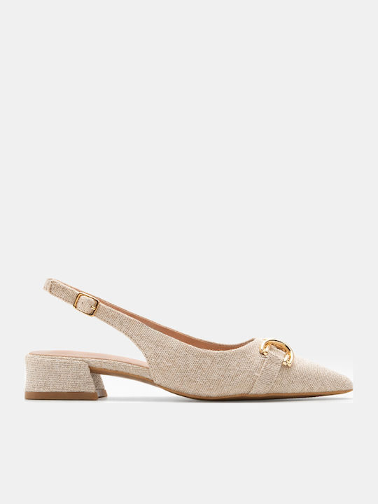 Pointed Toe Heels With Low Heel Beige