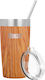 Healthy Human Recyclable Thermos Cup Stainless Steel / Plastic BPA Free 591ml Natural Wood with Straw