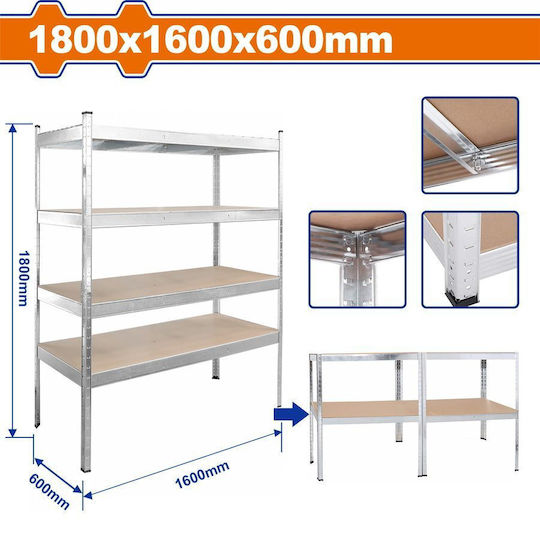 Wadfow Dexion Verzinkt 160x60x180cm mit 4 Regalen Gesamtbelastbarkeit 156kg