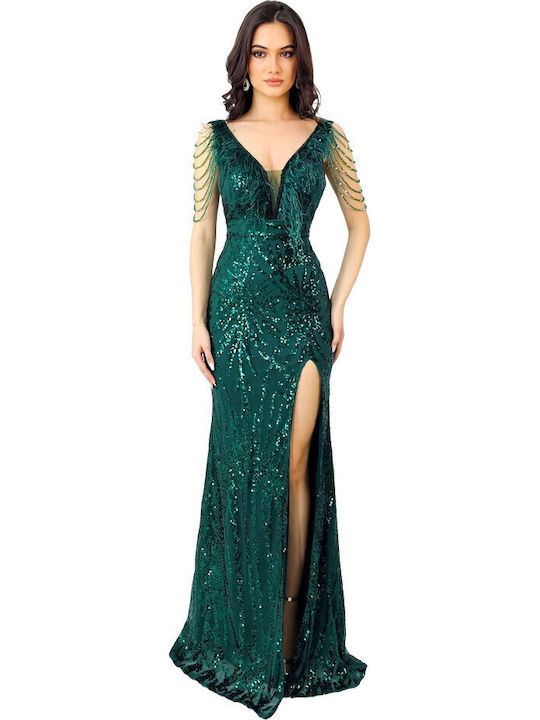 Sommer Maxi Abendkleid mit Tüll & Transparenz Grün