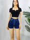 Damen-Shorts - Bermudas Hochtaillierte Jeans in Navy Blau