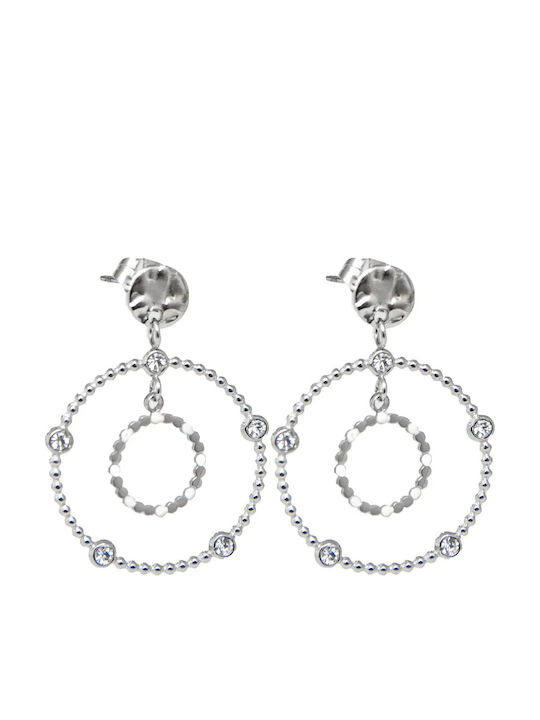 Women's Dangle Earrings Stainless Steel Stud 3 Centimeters Length Zircon Silverline 0130550901 Stainless Steel 0130550901