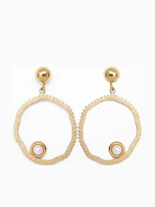 Women's Impressive Earrings Length 3.7 Centimeters Stainless Steel Yellow Gold Plated & Pearl Studs Silverline 0130551401 / Stainless Steel 0130551401