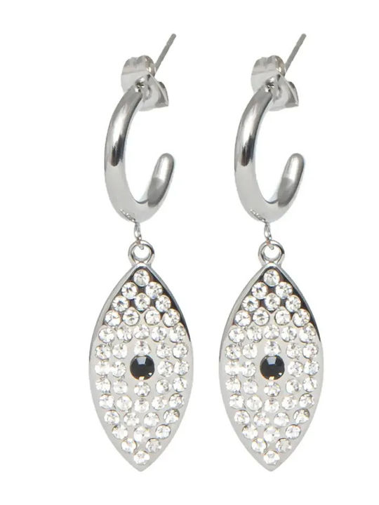 Women's Dangle Earrings 4 Centimeters Length Evil Eye & Zircon Stud Stainless Steel Silverline 0130551201 / Stainless Steel 0130551201