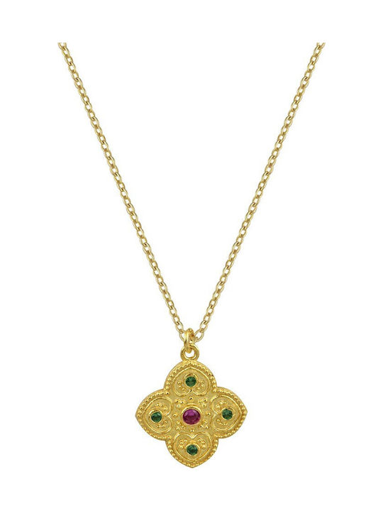 Papoulidis Jewellery Γυναικείος Βυζαντινός Σταυρός από Επιχρυσωμένο Ασήμι με Αλυσίδα