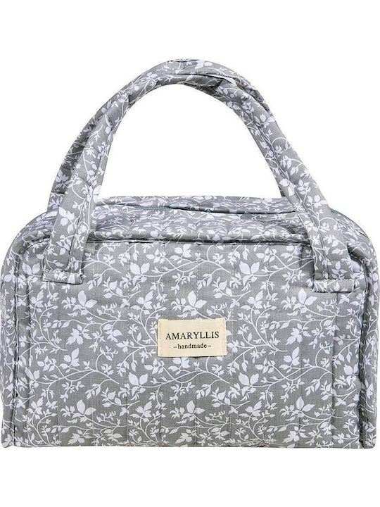 Handmade Cotton Toiletry Bag Gray Flower Amaryl...
