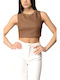 Damen Sommerliches Leinen Crop-Top Braun