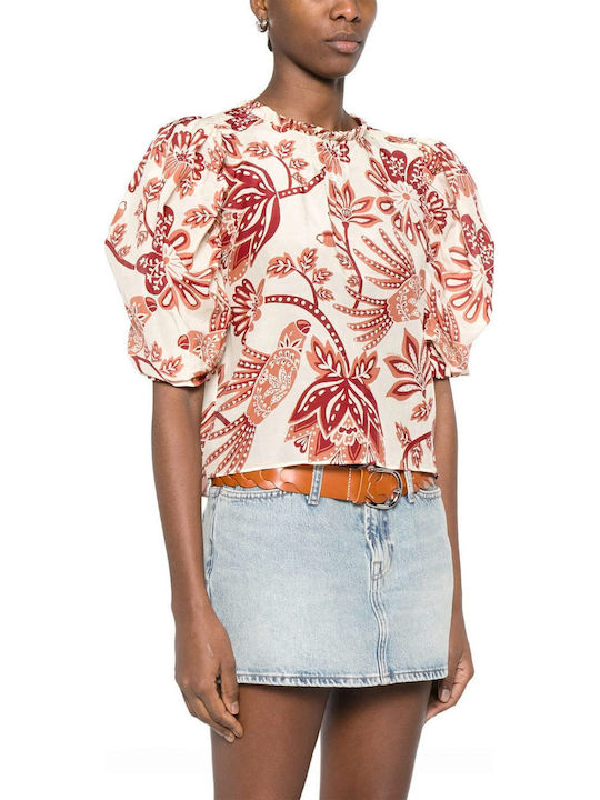 Women's Blouse Ecru-Bordeaux