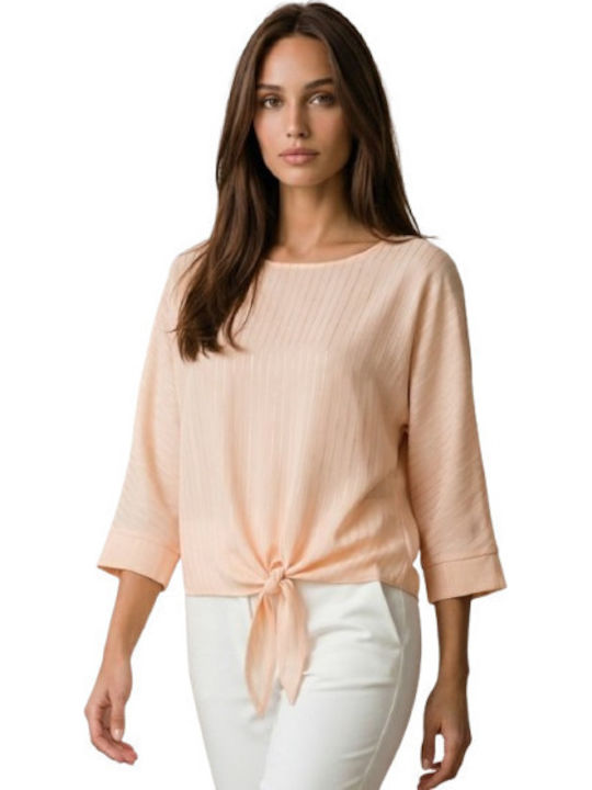Women's Blouse with 3/4 Sleeve Striped Salmon