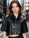 Women's Leather Black Blouse