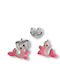 Kids Earrings Girls Studs 925 Silver Enamel Glitter & Seals Rhodium Plated Woofie 0130527701 / Yellow Pink Enamel Seal Pink Silver White 0130527701