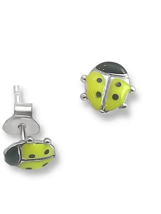 Kids Earrings Girls Silver Enamel Ladybugs Platinum Plated Studs Woofie 0130521901/Yellow Ladybug Enamel Silver White 0130521901