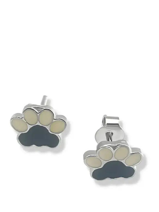 Unisex Silver Enamel Paw Print Animal Platinum Plated Stud Earrings Woofie 0130492601 White Black Enamel Silver White 0130492601