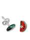Kids Earrings Girls Silver Enamel Watermelons & Crystals Platinum Plated Studs Woofie 0130525301/swarovski Watermelon Red Silver White 0130525301