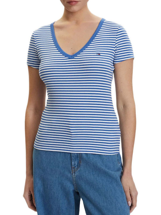 Tommy Hilfiger Tricou Damă Cu Dungi Albastru Indigo
