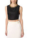 Damen Sommerliches Leinen Crop Top Schwarz
