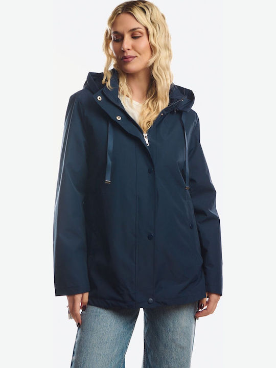 Kurze Damenjacke Beidseitig Für Winter Blau