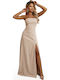 Summer Maxi Dress for Wedding / Christening Strapless Open Back Beige