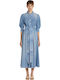 Rochii De Vară Pentru Femei Midi Rochie-Cămașă Denim Albastru