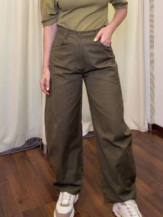 Women's Fabric Cargo Trousers in Regular Fit Verde Militaire