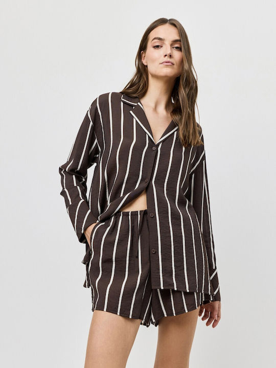Aruelle Summer Women's Pyjama Set Brown Striped
