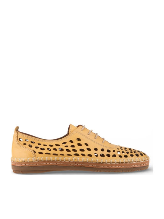 Leather Women's Ballerina Shoes In Yellow Colour