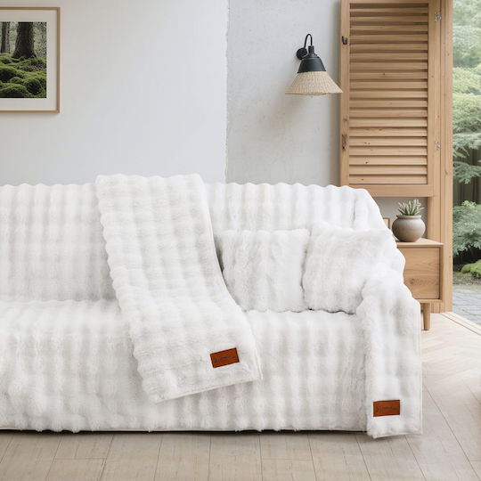 Sofa Throw 2 Seater Fur 180x250cm White