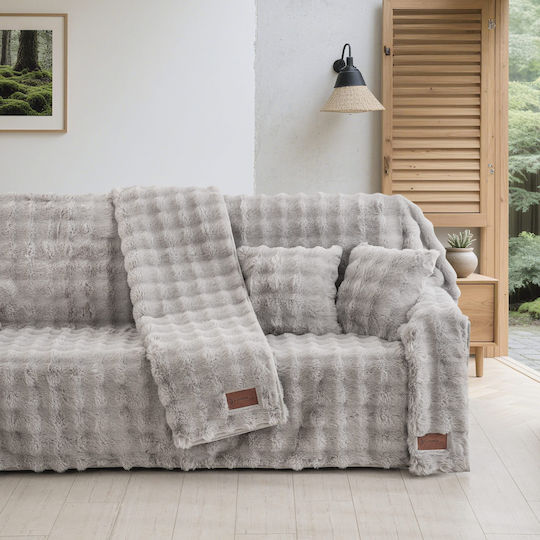 Ριχτάρι Διθέσιου Καναπέ Γούνινο 180x250εκ. Grey