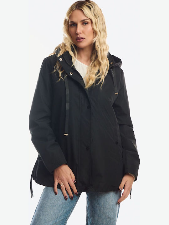 Short Women's Double Sided Jacket for Winter Black