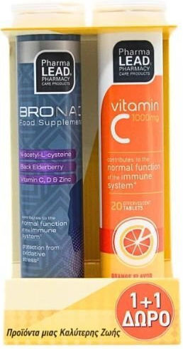 Pharmalead Bronac + Vitamin C 1000mg Ειδικό Συμπλήρωμα Διατροφής 2 x 20 αναβράζοντα δισκία