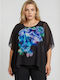 Tunic Short Sleeve Floral Black