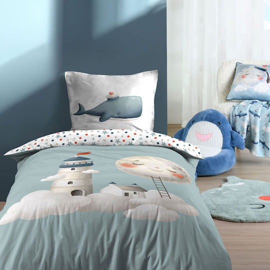 Set Cearceafuri Pentru Copii Single Moby Albastru