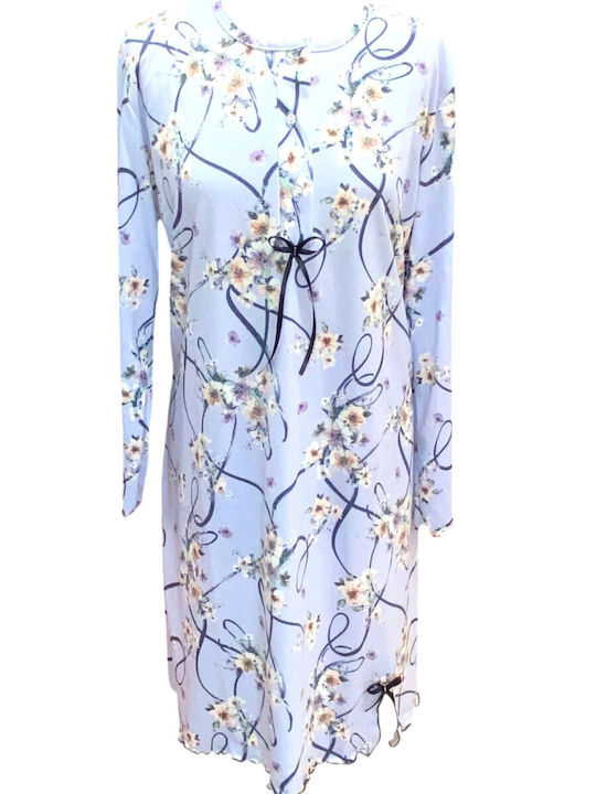 Nina Club Winter Women's Nightgown Sky Blue Floral
