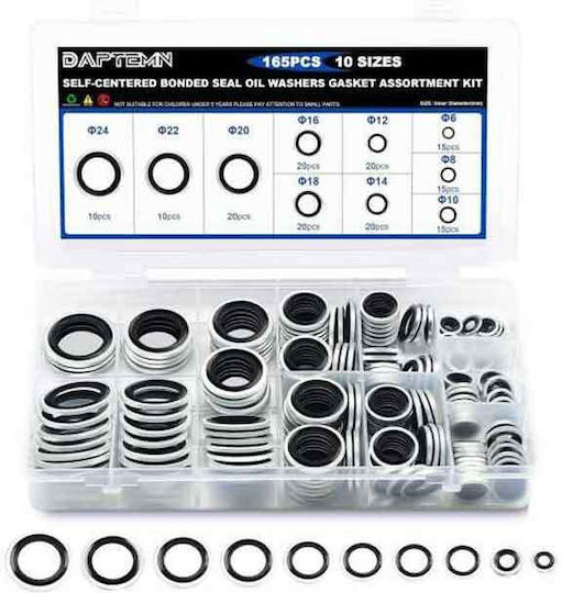 Σετ Τσιμούχες Στεγάνωσης 165τμχ Φ6 Φ24 Self-centered Bonded Seal Oil Washers Gasket Assortment Kit